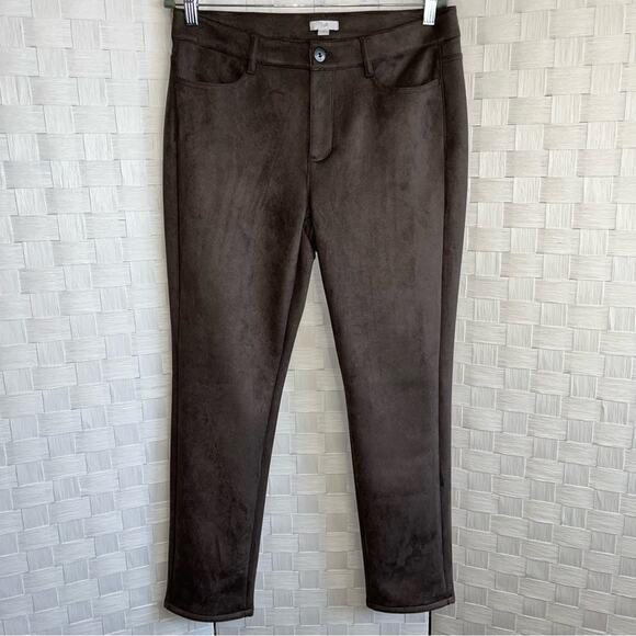 J Jill Womens Faux Suede Pants Size 10 Mocha Brown Beach Boho Contemporary Soft - Picture 13 of 15